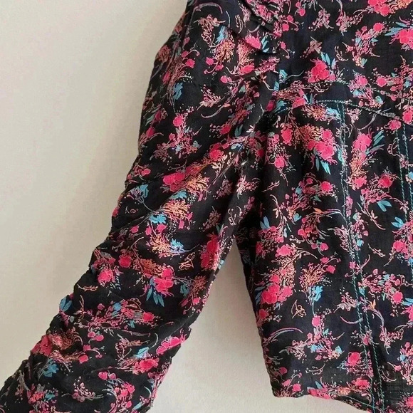 Free People Monica Top, Floral Open Back Puff Sleeve Cinched Waist Blouse Med - Picture 10 of 16